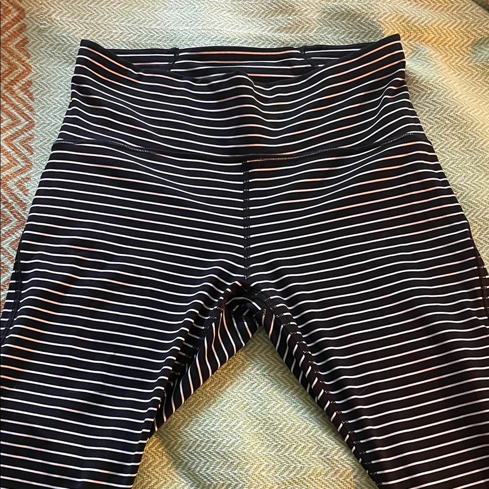 lululemon athletica Black and White Striped Leggings with mesh detailing